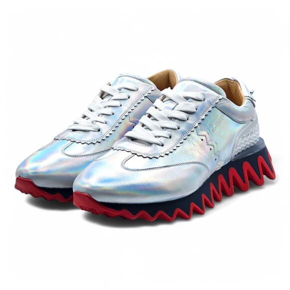 Christian Louboutin Loubishark Iridescent Sneakers - Laser Silver EU 44 / US 11 - Picture 4 of 12